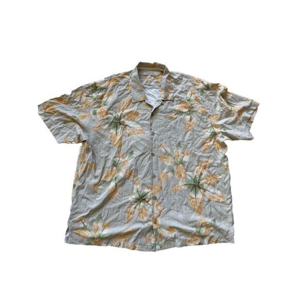 Tommy Bahama Mens 2XL Beige 100% Silk Fall Leaves Beach Ocean